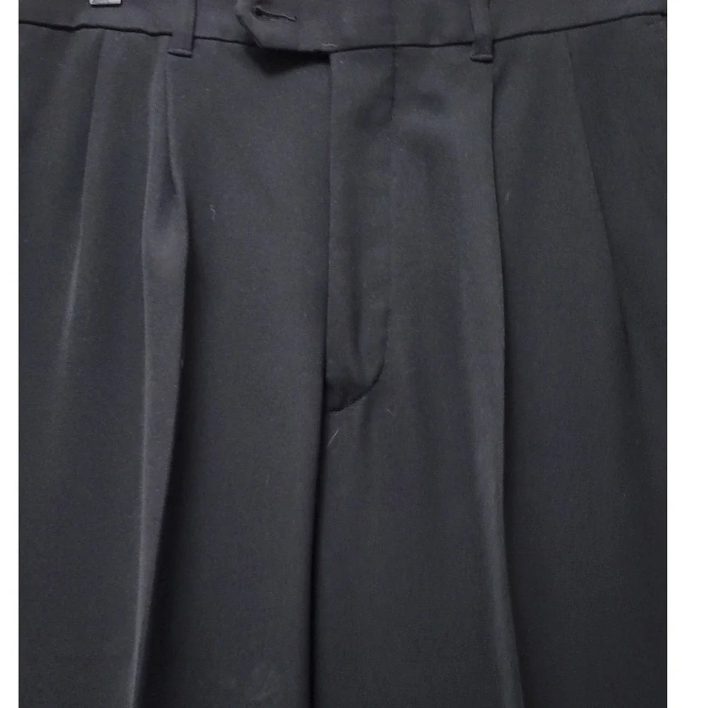 Haggars Q Mens Black Pleated Cuffed Dress Pants 36x29 Straight Leg Trouser